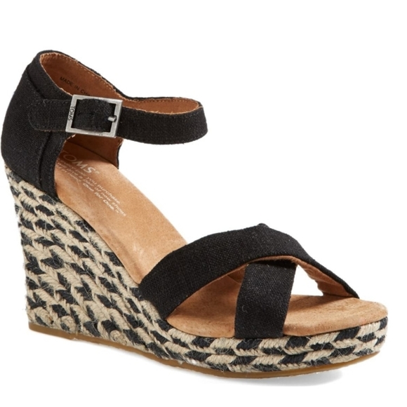 Toms Shoes - Tom's Black MIxed Rope Strapy Wedges
